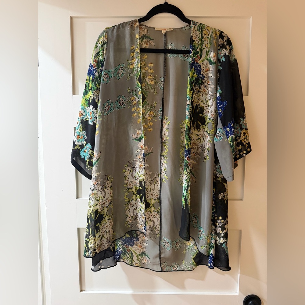 orange creek Floral Sheer Kimono Cardigan in Gray, Black, Blue, Green